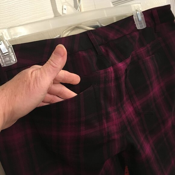 Torrid Berry Plaid Ponte Stretch Ankle Skinny Pants W/ zipper detail - Picture 9 of 9